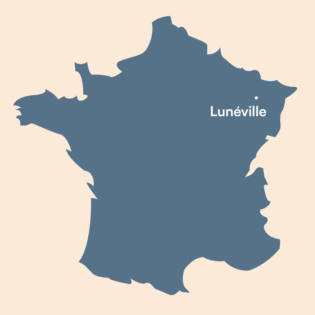 Location of the pottery of Lunéville on a map of France